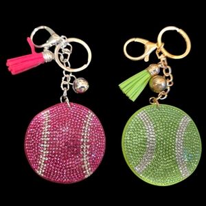 Sparkly Rhinestone Sports Bag Charms – Baseball & Tennis Keychains